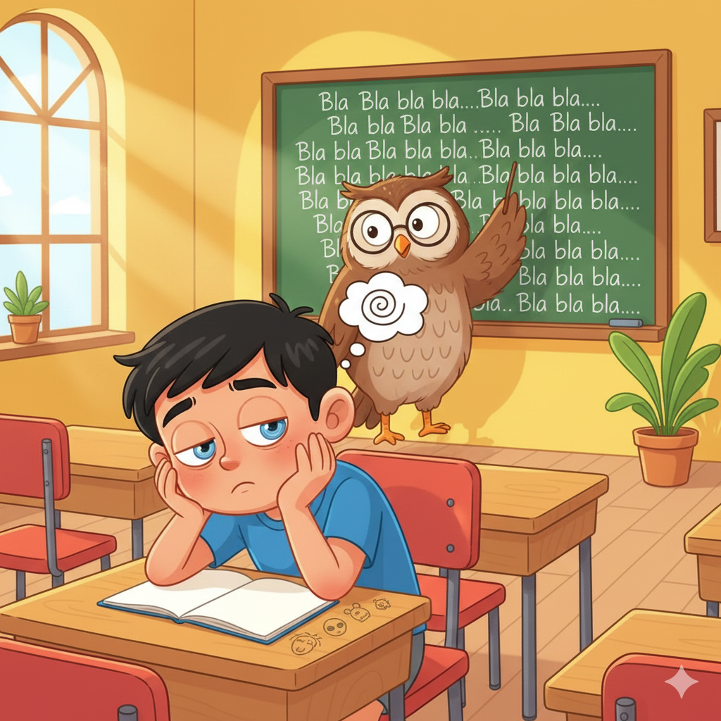 Sam bored in classroom